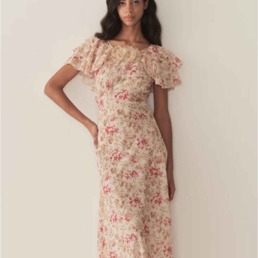Doen Cream and Pink Floral Maxi Dress